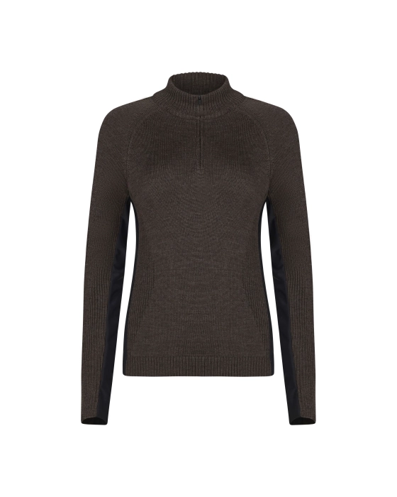 TROLLE sweter Technical Merino Half Zip terra black