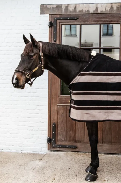 derka polarowa kentucky Fleece Rug Heavy paski beige brown