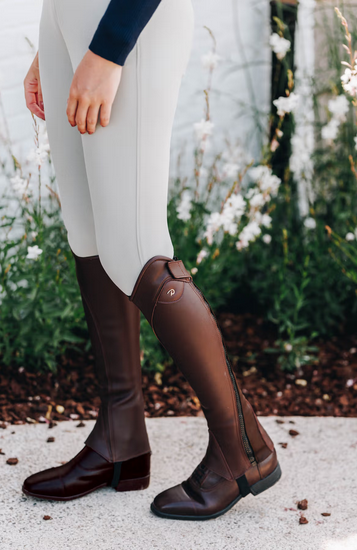 Dyon czapsy do jazdy konnej Classic Comfort Half Chaps brązowe